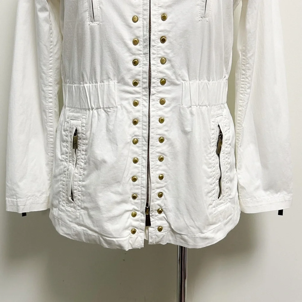 Michael Kors MK White Gold Tone Studded Zip Up Elastic Waistband Jacket Medium - Picture 5 of 12